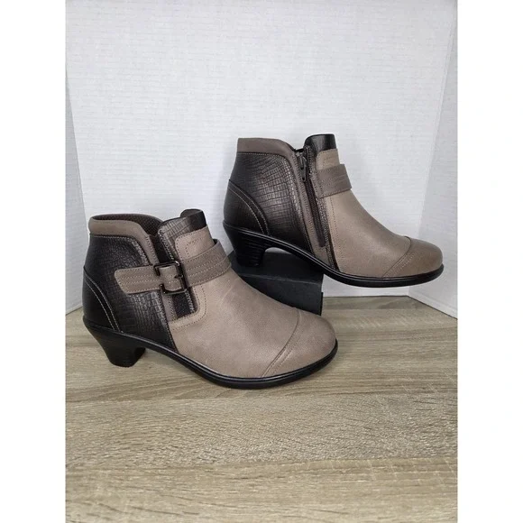 Orthofeet Bioheel Emma Ankle Boots Brown Taupe Leather Buckle Heel Size 9 X-wide - Picture 4 of 16